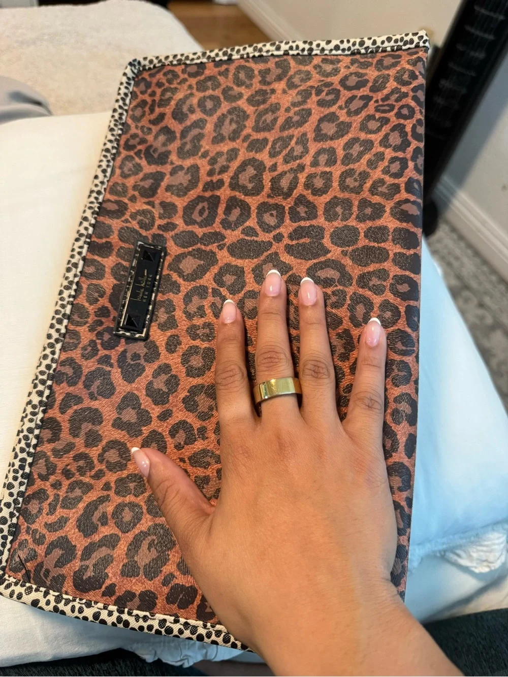 Nicole Miller Leopard-Print Cosmetic Bag in Brown with Black Trim